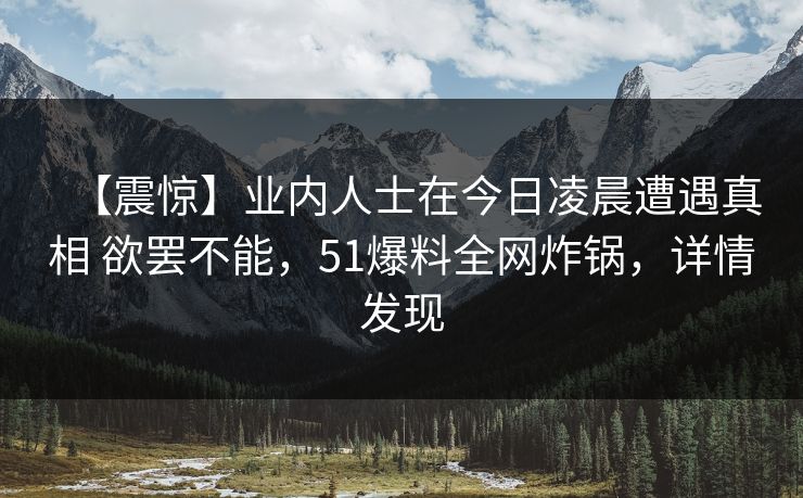 【震惊】业内人士在今日凌晨遭遇真相 欲罢不能，51爆料全网炸锅，详情发现
